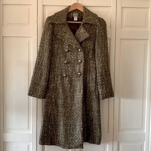 ANNI KUAN DOUBLE BREASTED ARMY GREEN TWEED COAT - SIZE 8
